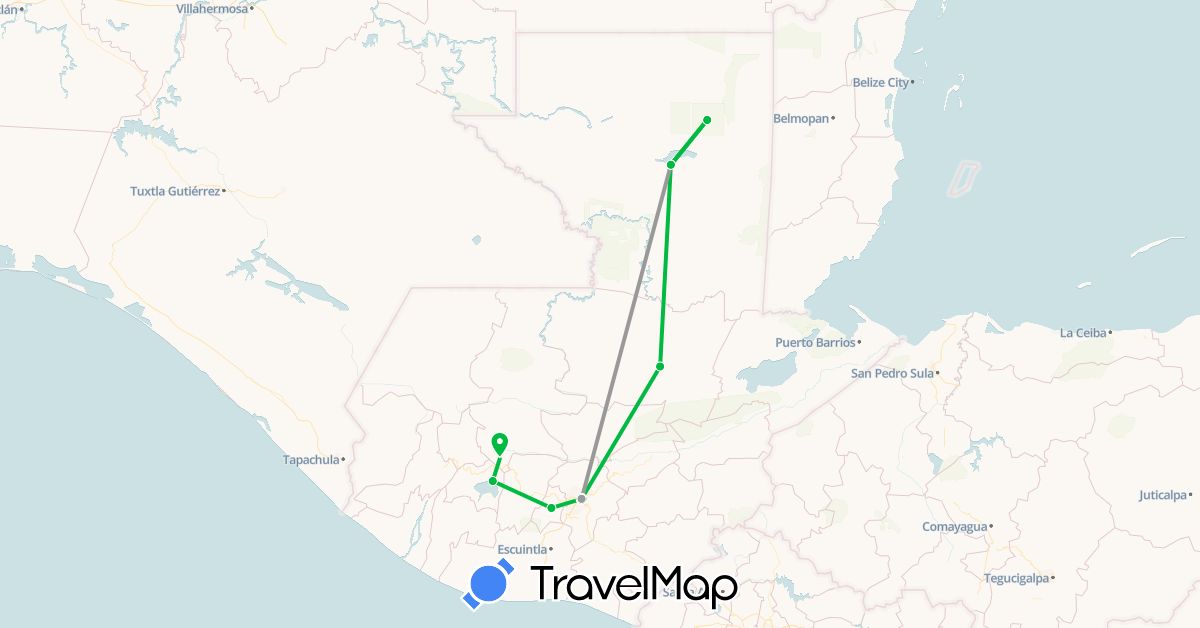 TravelMap itinerary: driving, bus, plane in Guatemala (North America)